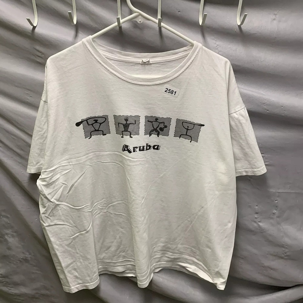 Vintage Aruba Shirt Adult Extra Large White Shirt Sleeve Tourist 90s Men's